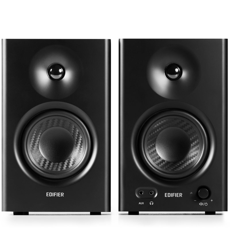 Edifier MR4 Studio Monitor - Smooth Frequency, 1' Silk Dome Tweeter, 4' Diaphragm Woofer, Wooden, Rca TRS, Aux, Ideal For Content Creators -Black (LS