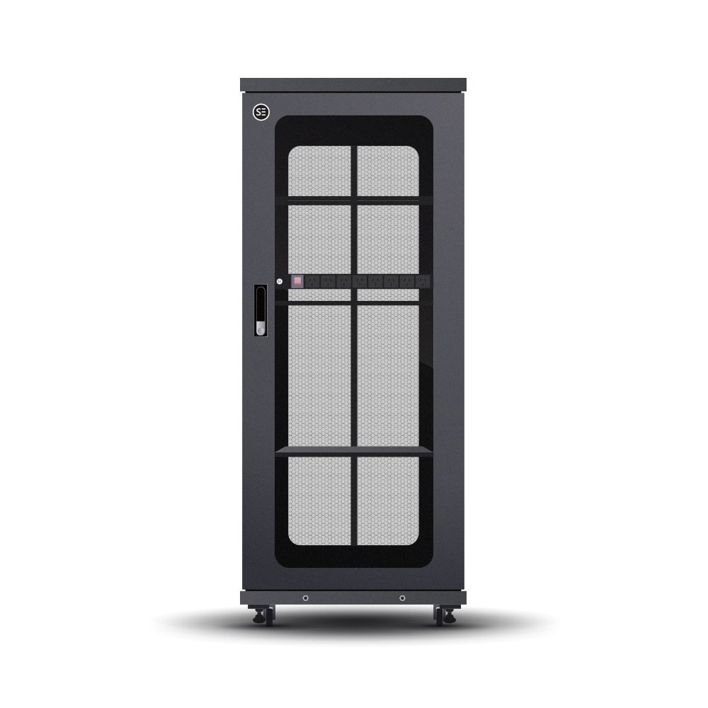 Serveredge 32Ru Fully Assembled Free Standing Server Cabinet - 600W X 1000D X 1610H Includes:Front Glass DoorDual Rear Mesh Doors1 X 8 Way Pdu1 X 4 Way Fan Unit2 X Fixed Shelves: 655MM DepthL- Shaped