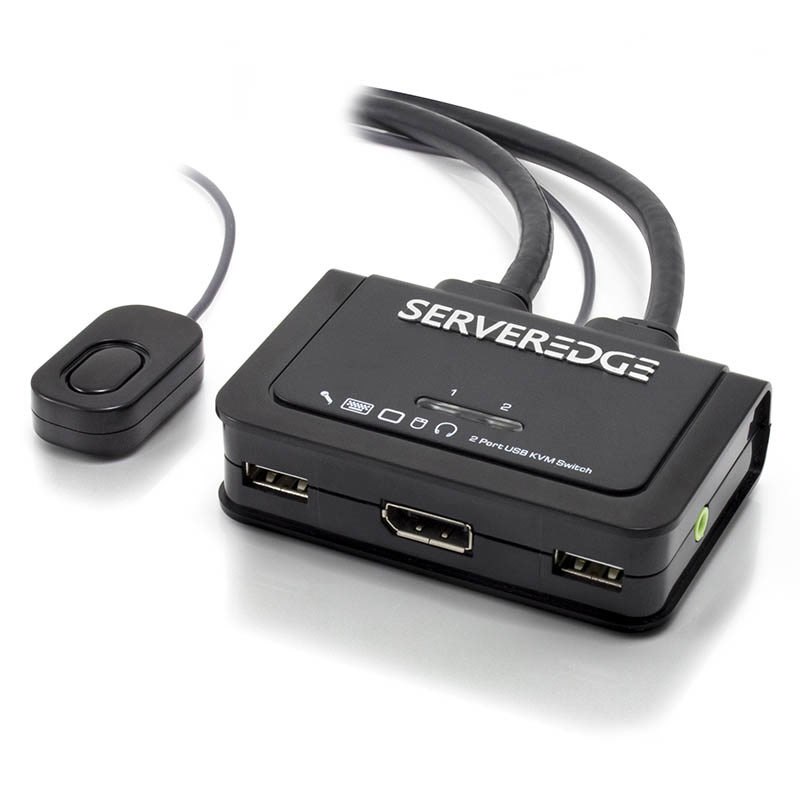 Serveredge 2-Port Usb / DisplayPort Cable KVM Switch With Audio & Remote-4K