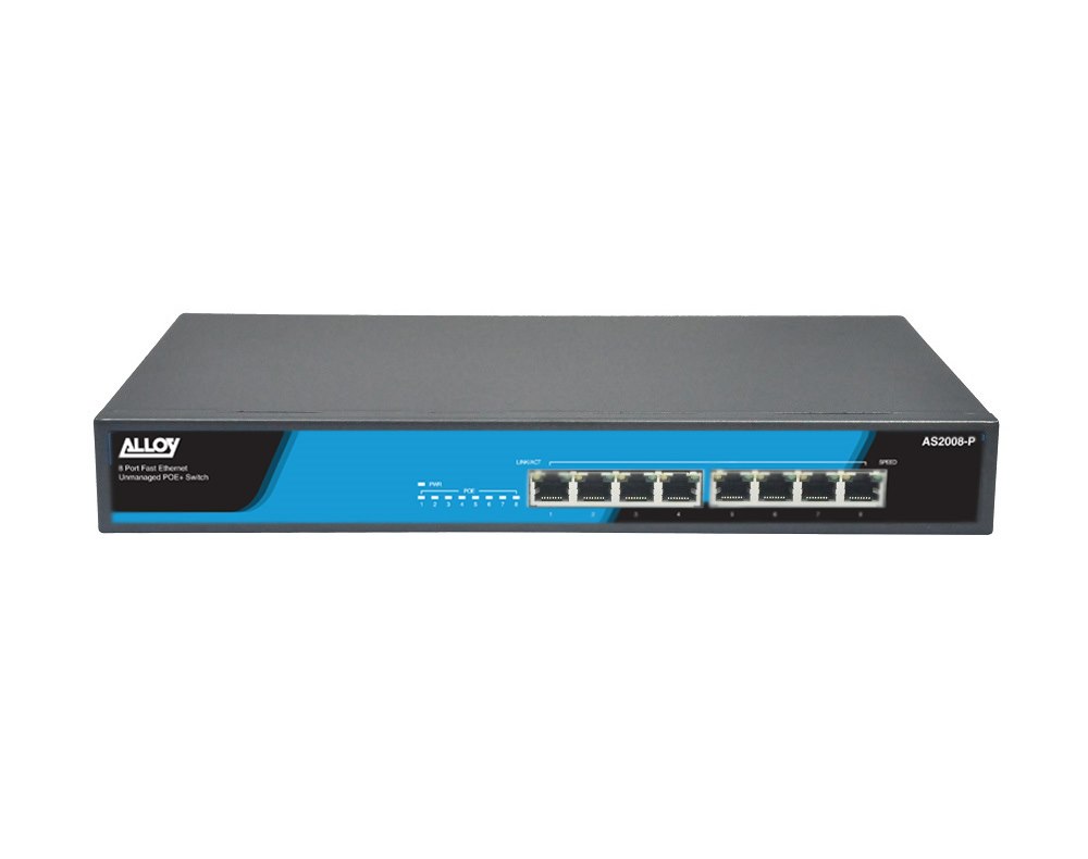 Alloy 8 Port Unmanaged Fast Ethernet 802.3At PoE Switch, 150 Watts