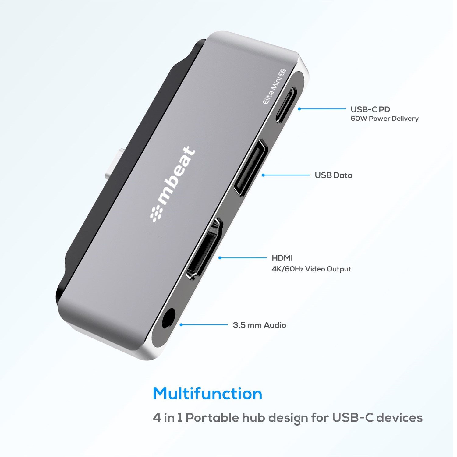 Mbeat Elite Mini 4-In-1 Usb-C Mobile Hub For iPad Pro, Usb-C Tablet & Laptop/Notebook