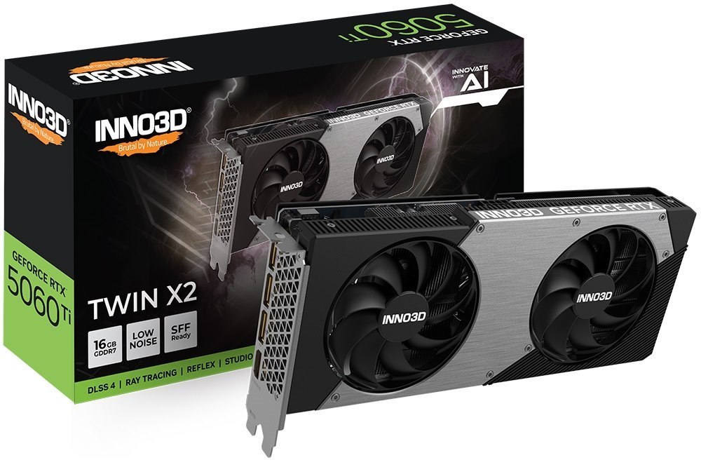 Inno3d nVidia GeForce RTX 5060 Ti Twin X2 16GB GDDR7, 2572MHz Boost Clock, Ram 28Gbps, 3xDP, 1xHDMI