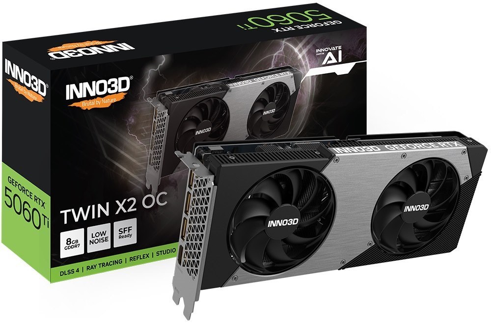 Inno3d nVidia GeForce RTX 5060 Ti Twin X2 Oc 8GB GDDR7, 2602MHz Boost Clock, Ram 28Gbps, 3xDP, 1xHDMI