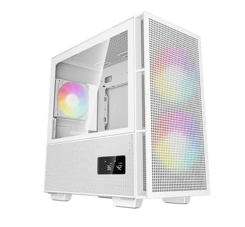 DeepCool CH360 Digital White Micro Atx Case, Digital Status Display, Tempered Glass Window,1X Usb 3.0, 1X Usb-C, HD Audio, 2X 140MM Argb And 1X 120MM
