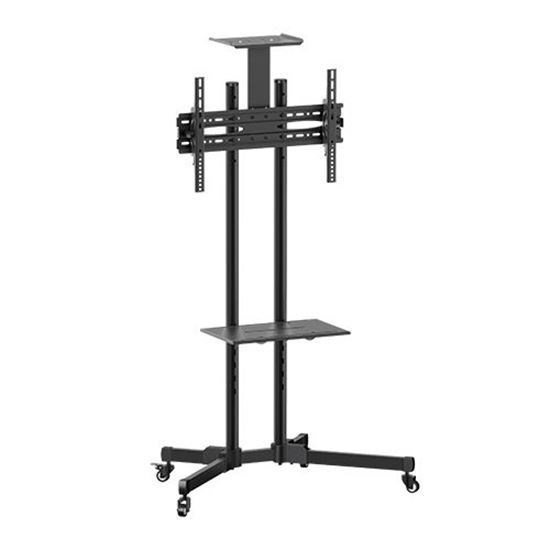 Brateck 32"-75" Economy TV Stand, Adjustable TV Height With Glass Shelf. Max Vesa: 600X400, Tilt: -15�~+15�. Max Weight: 50KG. Shelf Max Weight 6KG.