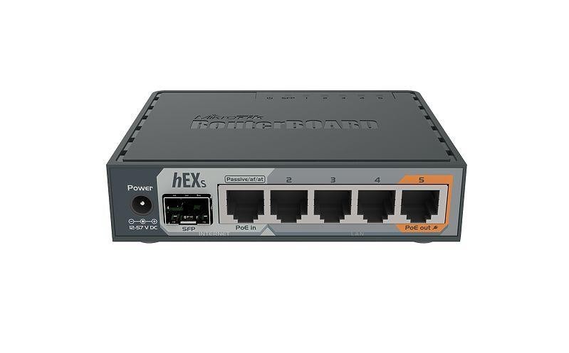 Mikrotik Wired Ethernet Router RB760iGS, hEX S, Dual Core 880MHz CPU, 256MB RAM, 16 MB (MicroSD), 5xGigabit LAN, 1xSFP, USB, IPsec hardware encryption support and The Dude server package, PCB temperature and Voltage Monitor