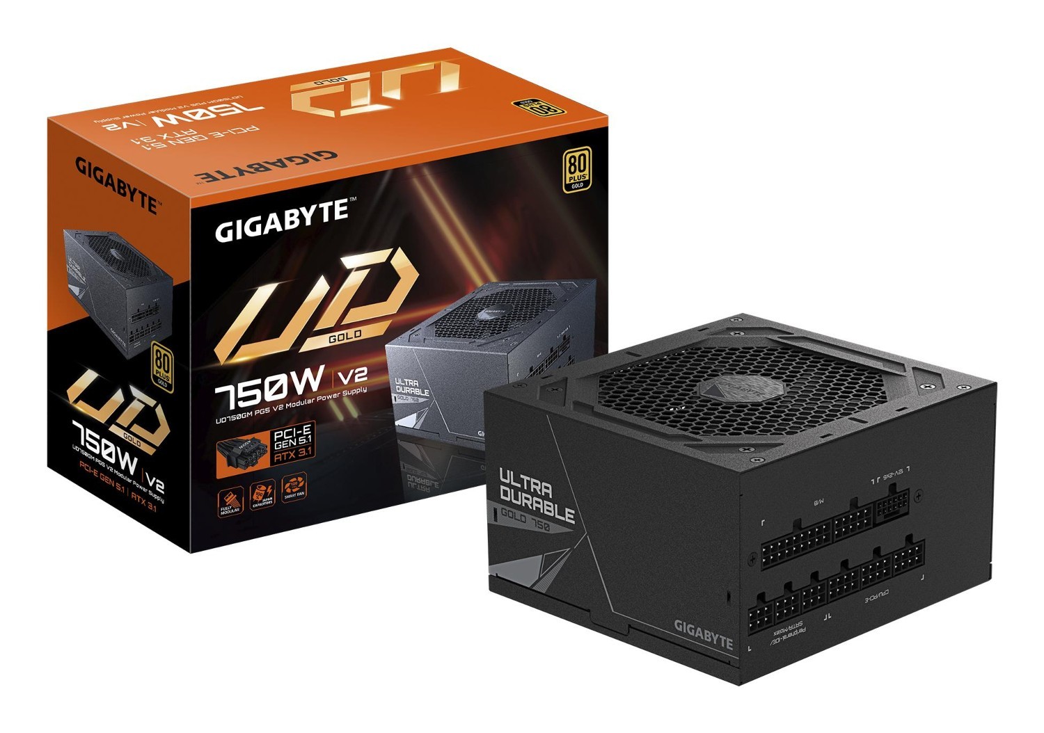 Gigabyte Power Supply|GIGABYTE|UD750GM PG5 V2|Atx 3.1|750 Watts|Efficiency 80 Plus Gold|Pfc Active|MTBF 100000 hours|GP-UD750GMPG