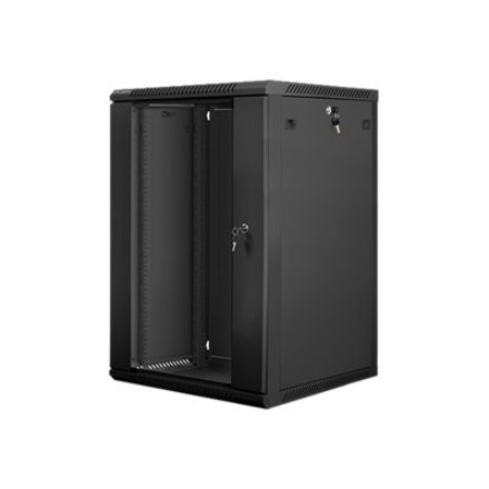 Lanberg | Rack Cabinet 19' Wall-Mount 18U/600x600 (Flat Pack) With Glass Door | WF01-6618-10B | Black