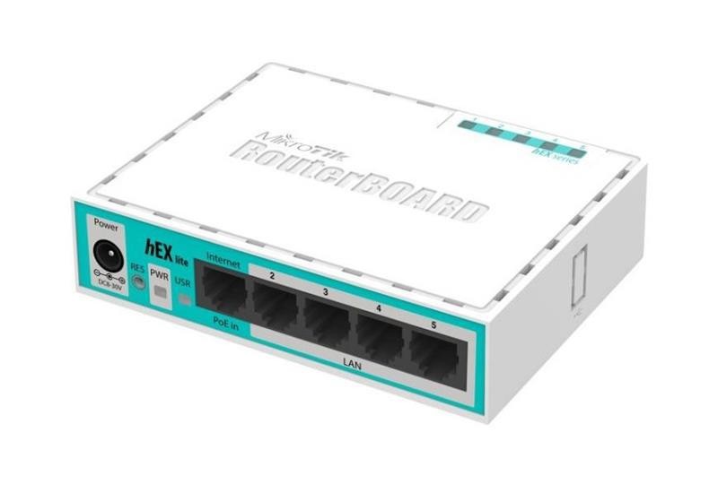 Mikrotik RB750r2 Hex Lite 850 MHz Cpu 64MB, 5 Lan LVL4 Os Case Incl Psu