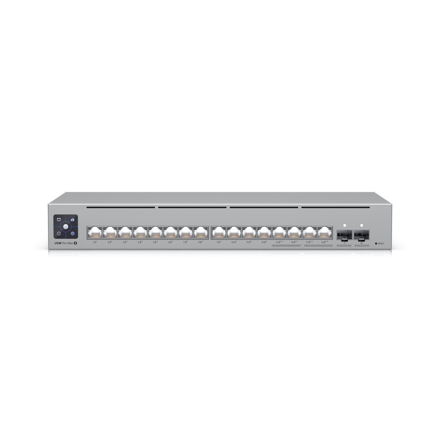 Ubiquiti | USW-Pro-Max-16-PoE | UniFi 16 Port (4X 2.5G PoE++ Ports And 12X 1G PoE+ Ports) Pro Max Layer 3 Etherlighting Switch, With 2 SFP+ Ports, 180W Total PoE Availability