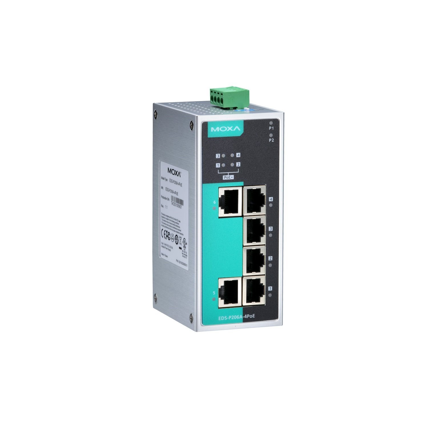 Moxa | Managed Switch, 4 PoE+/60W Ports, 2 Combo Gigabit/SFP Ports, Dual Power, -40 To 75°C.