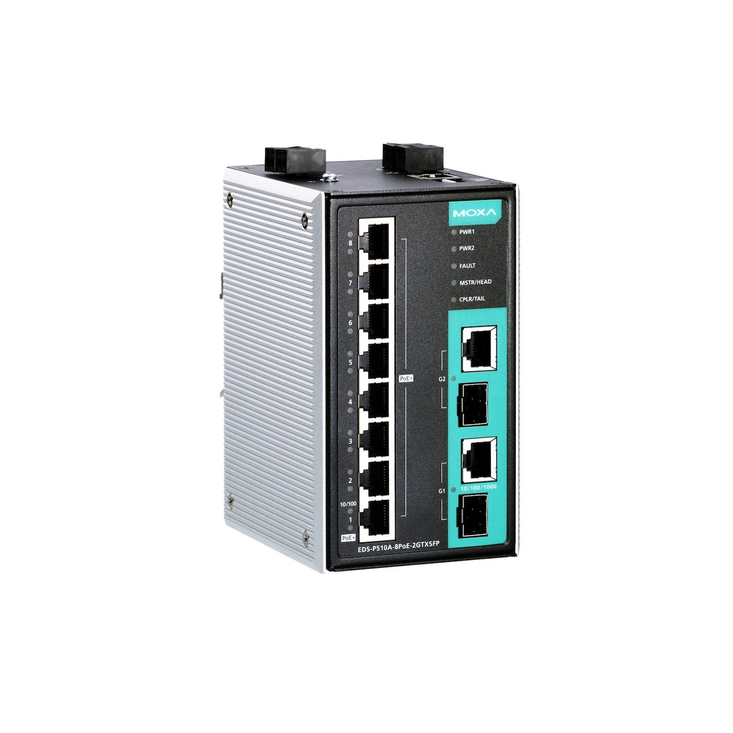 Moxa | Managed Gigabit Switch, 8 PoE/PoE+ Ports, 2 Combo Gigabit/SFP Slots, 0 To 60°C.