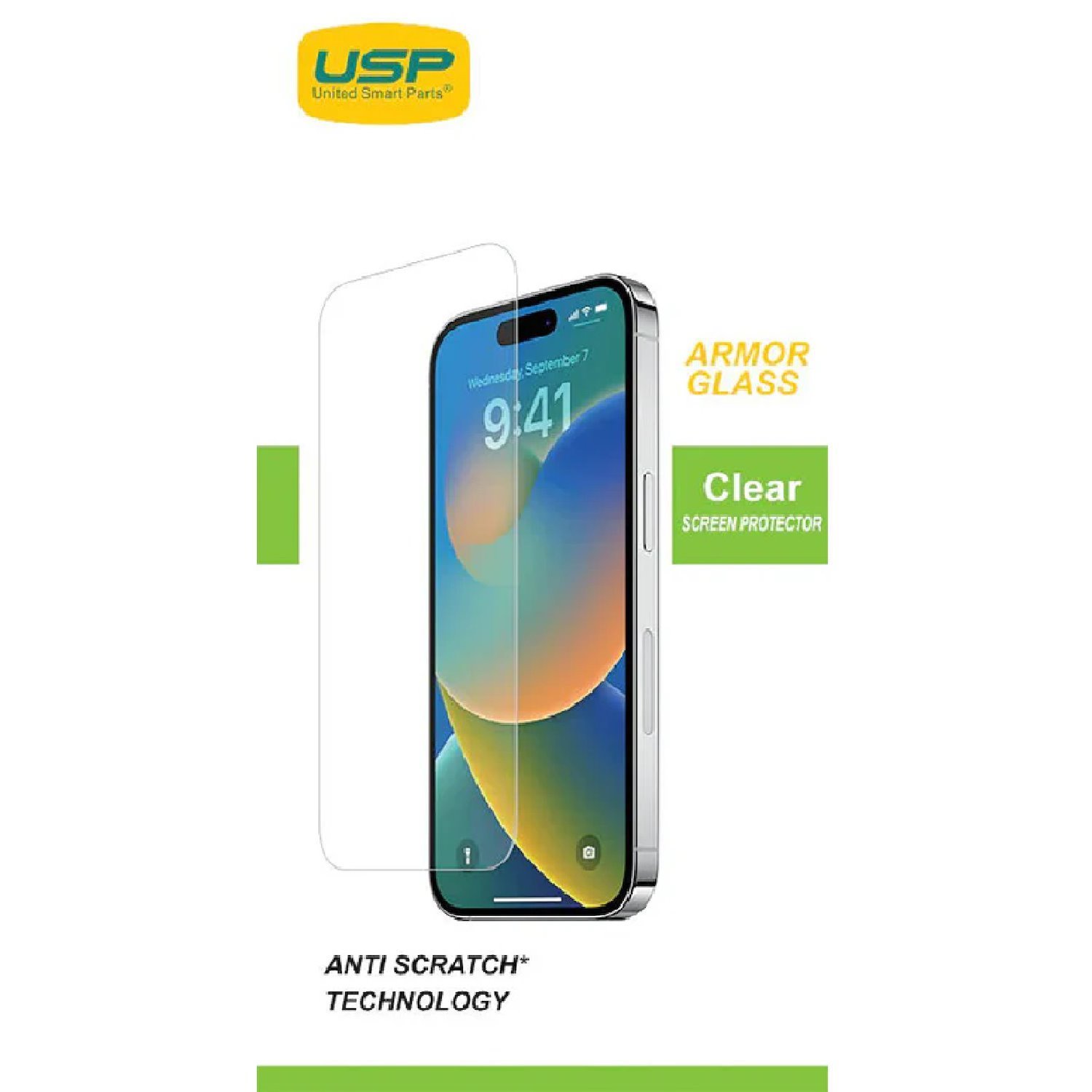 Usp Apple iPhone 16 / iPhone 15 / iPhone 15 Pro (6.1') Armor Glass Full Cover Tempered Glass Screen Protector - 5X Anti Scratch Technology