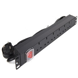 6-Way 1U 19-inch Horizontal Rackmount PDU w/ Surge Protection (UK Outlets; UK Plug)