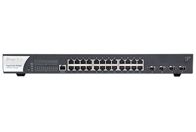 DrayTek P2280x VigorSwitch 24-Port Smart Managed Rackmount Gigabit PoE+ Switch w/ 4 x 10GbE SFP+ Ports (400W)