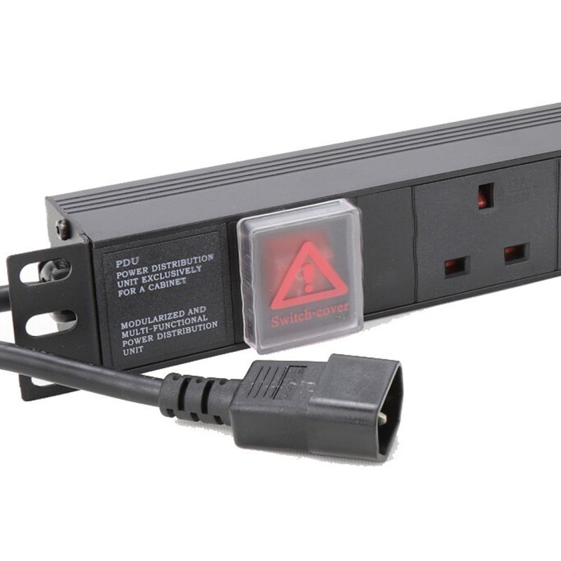 6-Way 1U 19-inch Horizontal Rackmount PDU w/ Surge Protection (UK Outlets; C14 Plug)