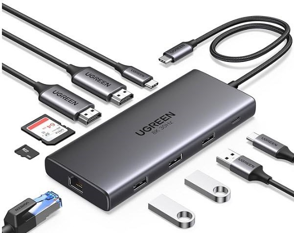 UGREEN Docking Station, USB C Hub (10-in-1) with Dual 4K@60Hz, Single 8k@30HZ, Gigabit Ethernet, 100W PD, 4x 5Gbps USB Data Ports, SD/TF, USB-C Dock
