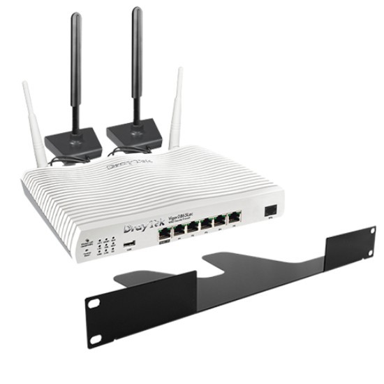 DrayTek 2865Lac Vigor Simultaneous Triple-WAN ADSL+/VDSL2 WiFi 5 3G/4G LTE Cat 6 Broadband Router w/ 1U Fixed Rackmount Bracket/Shelf