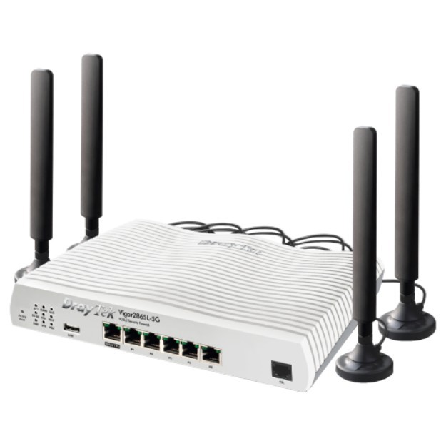 DrayTek Vigor 2865L-5G Simultaneous Triple-WAN ADSL2+/VDSL2 4G LTE/5G NR Cat 19 Router with 2 x Embedded SIM Slots (2.8Gbps)