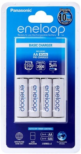 Panasonic K-Kj51mcc4ta Eneloop Overnight Charger +4 Aa Retail Pack