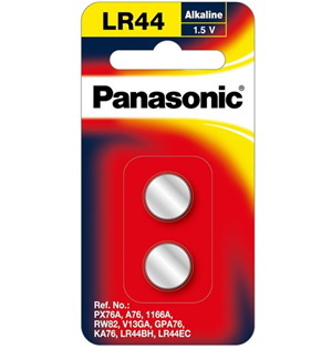 Panasonic LR-44PT/2B genuineLR44/A26 2PK 1.5V Micro Alkaline Coin Button Cell Calculator Battery Also Known As Ag13 L1154 G13 Px76a A76 1166A RW82 V13ga Gpa76 Ka76 LR44BH Lr44ec