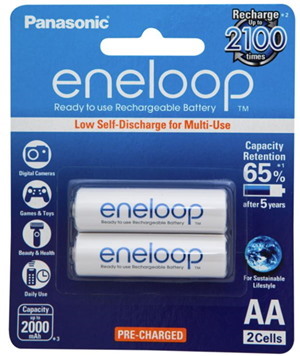 Panasonic Bk-3Mcce/2Ba Eneloop Rechargeable Aa 2PK Retail Pack