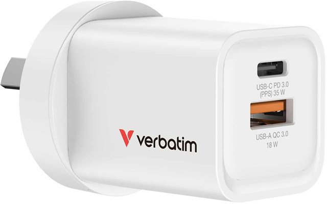 Verbatim 67015 2 Port 35W Usb-A / C GaN Charger - White 95% PCR