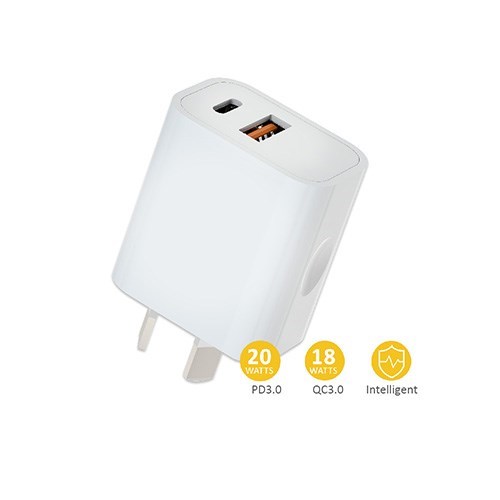 Sansai HW-311B 20W Usb A+C Charger White Saa Approved With Usb-A(Qc3.0) & Usb-C (PD3.0) Outlets Up To 20W For Quick Charging.