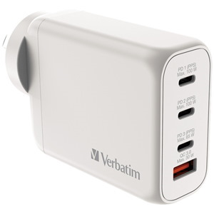 Verbatim 66966 GaN Charger 100W Two Usb-C PD 100W Ports One Usb-C PD 65W Port And One Usb-A QC 3.0 Port