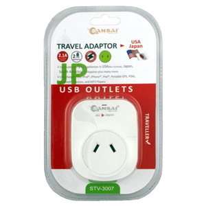 Sansai STV-3007 Outbound Usb Travel Adapter - NZ / Au To Japan Plug With 2X Usb-A Fast Charge Ports (2.1A)