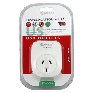 Sansai STV-3009 Outbound Usb Travel Adapter - NZ / Au To Usa Plug With 2X Usb-A Fast Charge Ports (2.1A)