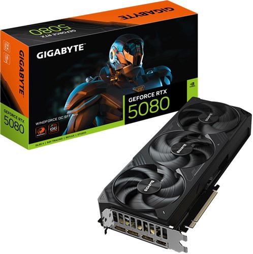 Gigabyte GeForce RTX 5080 Windforce Oc 16GB GDDR7 Graphics Card Pcie 5.0 - 2.5 Slot - 1X 16Pin Power - Minimum 850W Psu