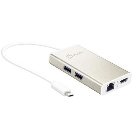 J5create Jca374 Usb-C Type-C Multi Adapter - (Usb-C To 2 X Usb 3.0, Gigabit Ethernet Port, Hdmi)