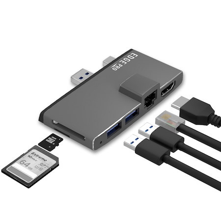 Mbeat Edge Pro Multifunction Usb- C Hub For Microsoft Surface Pro 5/6 Metal Grey (Hdmi, Lan, Usb 3.0 Hub, Card Reader)