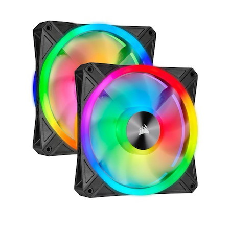 Corsair QL140 RGB Dual Fan Kit With Lighting Node Core, Icue, 140MM RGB Led PWM Fan 26dBA, 50.2 CFM, 2 Fan Pack