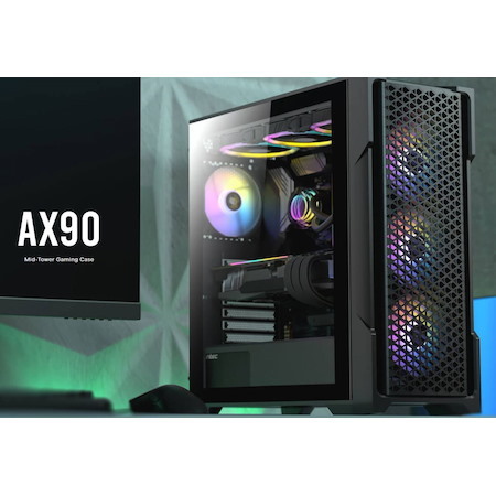 Antec Ax90 Atx, 2X 360MM Radiator Support, 3X 120MM Argb Fans Front 1X Argb Fans Rear Included. Mesh Tempered Glass Gaming Case