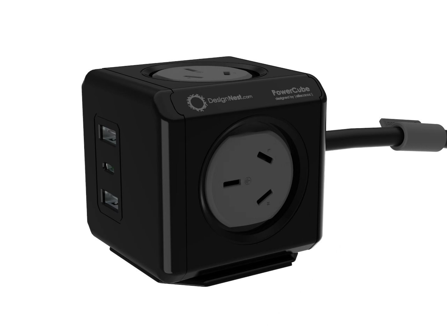 Allocacoc PowerCube 4 Power Outlet 2 Usb A And 1 Usb C 20W Charging Outlets | 1.5M Black