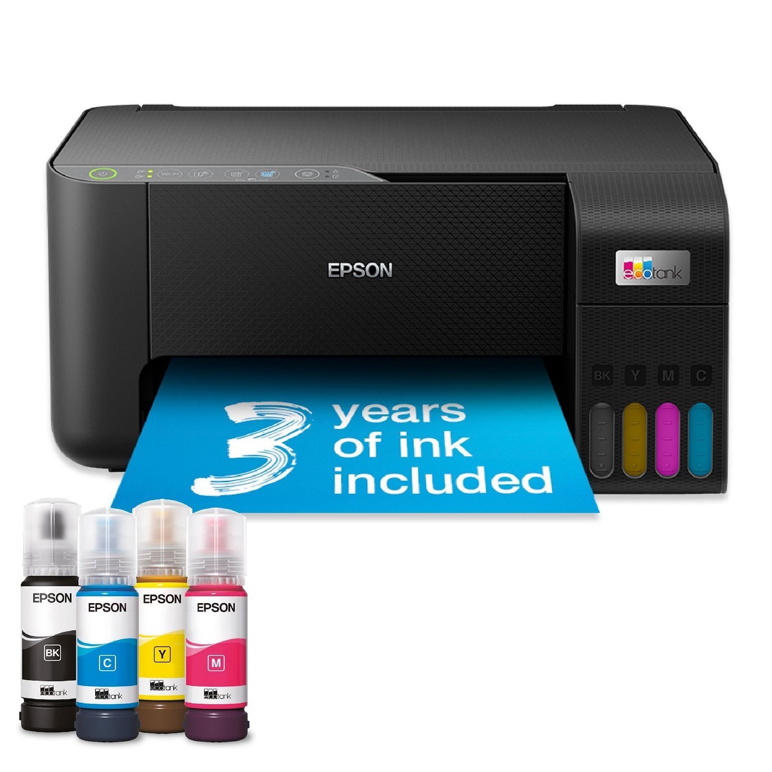 Epson EcoTank Et-2862. A4 Colour EcoTank Multifunction Printer. 5,760X1,440 Dpi. 33 PPM Mono. 15 PPM Colour. 100 Sheet Tray. One Set Of Inks Prints Up To 4,500 Pages In Black And 7,500 Pages In Colour
