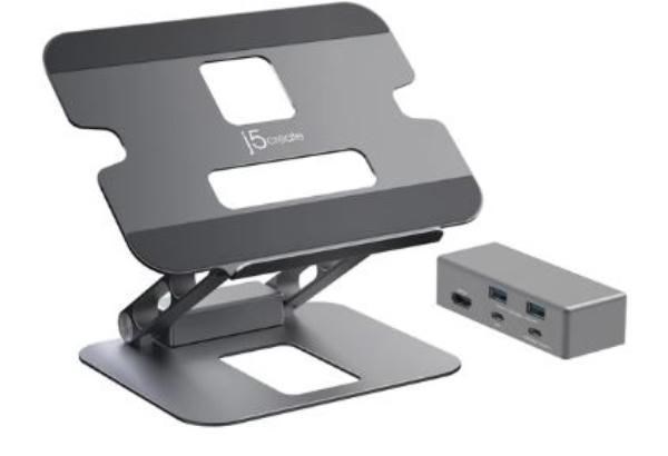 J5create JTS327 Multi-Angle Single 4K Hdmi Docking Laptop Stand With Usb-C Pass Through (Usb-C Dock W/ 4K Hdmi, 2 X Usb-A, Usb-C Host, Usb-C 100W PD)