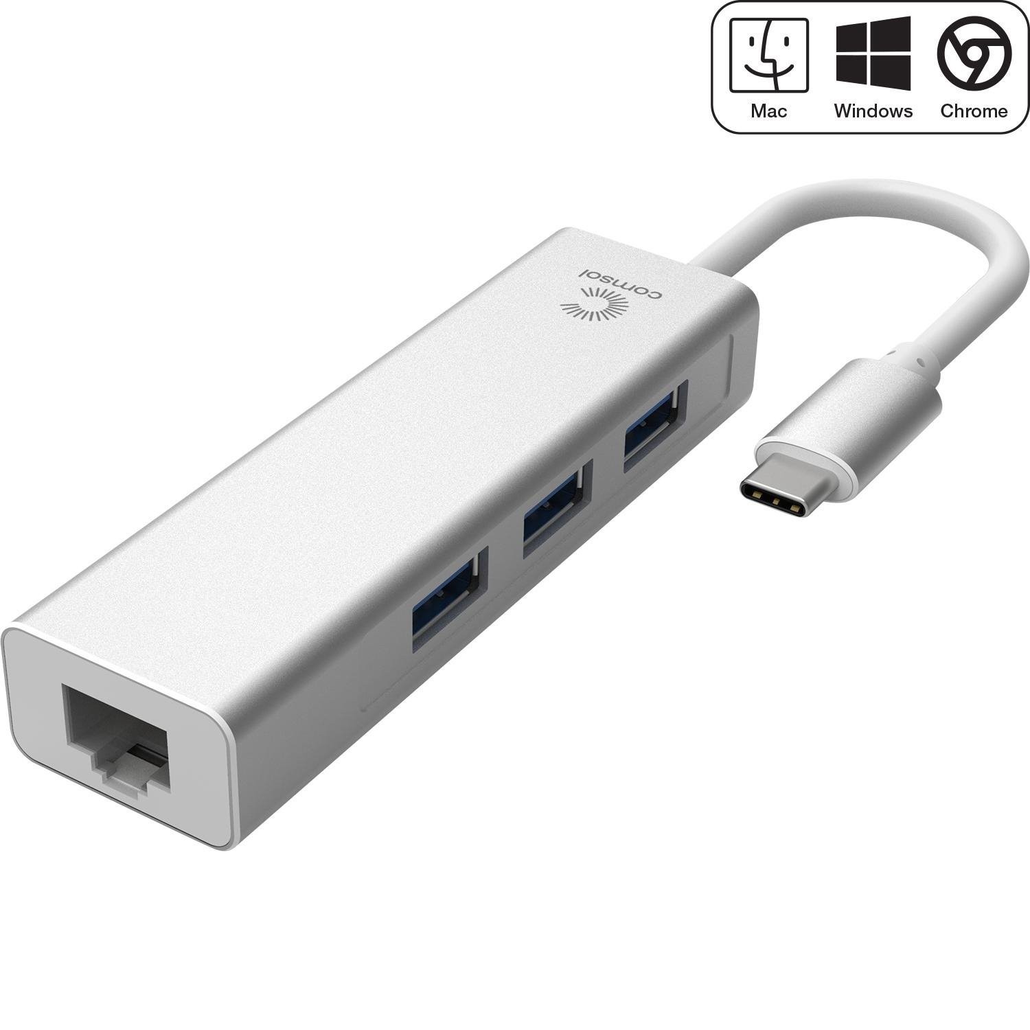 Comsol Usb-C To Gigabit Ethernet & 3 Port Usb Hub