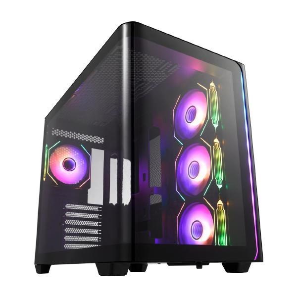 FSP M580 Black Gaming Atx Mid-Tower 3D Curved Glass Case, Up To Atx MB Supported, Black Case