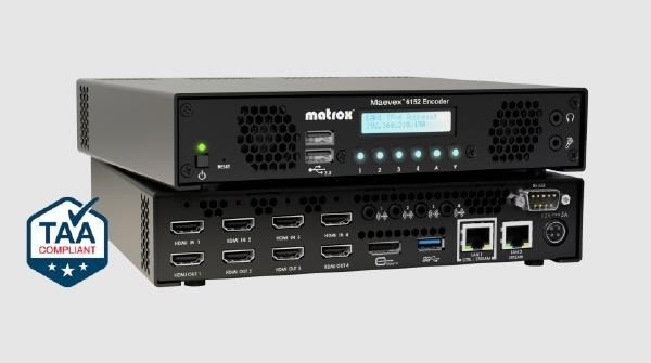 Matrox Maevex 6152 Quad 4K Hdmi Encoder, 4X 3840x2160@60Hz / 4X 4096x2160@60Hz, 1X DisplayPort 1.1, 4X Hdmi, 2X RJ45, 2X Usb 2.0, 2 YR WTY