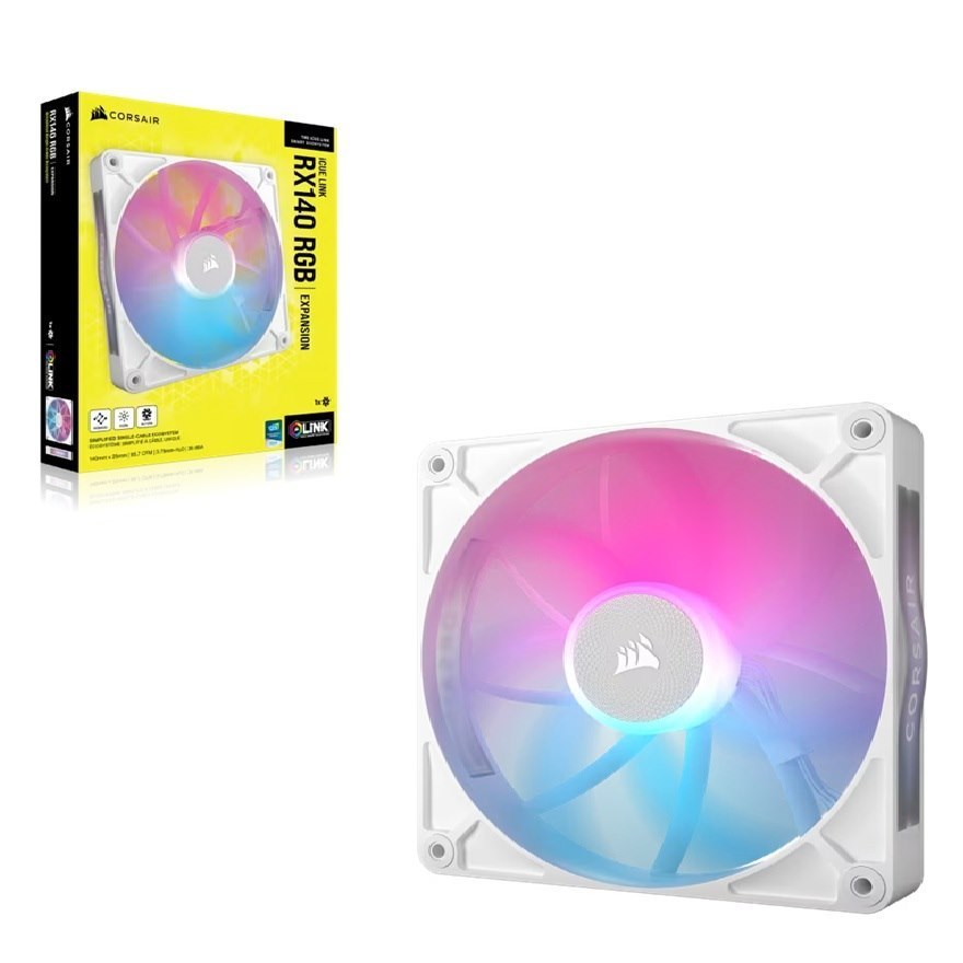 Corsair RX140 RGB White, Single Fan PWM. AirGuide Magnetic Bearing. High Airflow And Efficient. Case White Fan