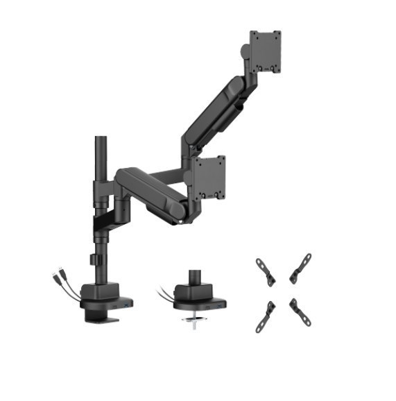 Brateck Ldt92-C024ucp-B Future-Proof Heavy-Duty Pole-Mounted Gas Spring Dual Monitor Arm With Usb-A/Usb-C Ports (LS)