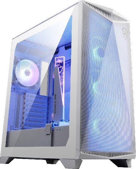 Msi MPG Gungnir 300R Airflow White Mid-Tower Case, Supports Atx / M-Atx / Mini Itx, 2X Usb 3.2, 1X Usb-C, 1X HD Audio, 1X Mic, Atx Power Supply (New)
