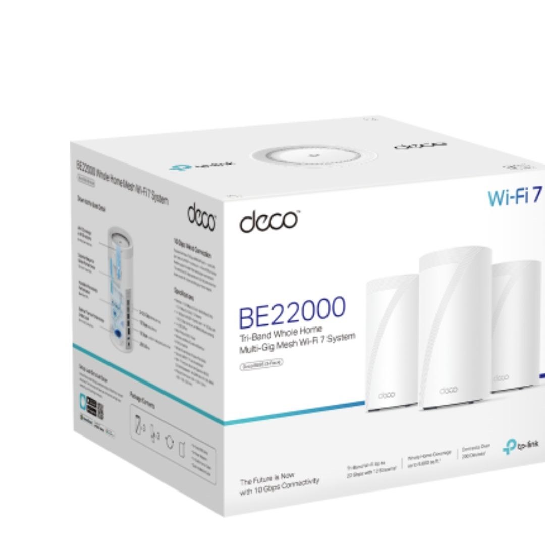 Tp-Link Deco Be22000 Mesh Wi-Fi 7 Tri-Band System, 2.5 GbE(4), Ant(4), 3-Pack, 3YR