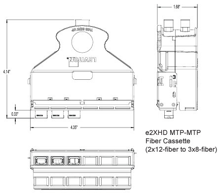 Leviton - E2xhd Engage MTP Cassette, (0.90dB), 24 Core Os2, LC Shuttered (Blue) To 2X12-Fiber MTP (Male), Universal Polarity, Black Latch(FME2XHD-A024CSKLEU)