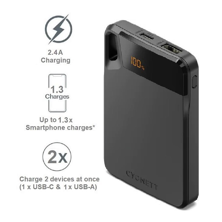 Cygnett ChargeUp Boost 5K mAh Power Bank - Black (Cy4743pbche),2 Years Warranty