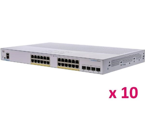 Cisco 10 X Cisco Business 250 Series, 24-Port Gigabit Smart Switch With 24 PoE RJ45 And 4 SFP Ports, 195W