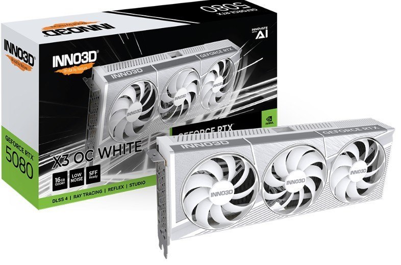 Inno3d nVidia GeForce RTX 5080 X3 Oc White 16GB GDDR7 2640MHz Boost Clock, Ram 30Gbps, 3X DP, 1xHDMI 300X120X50MM